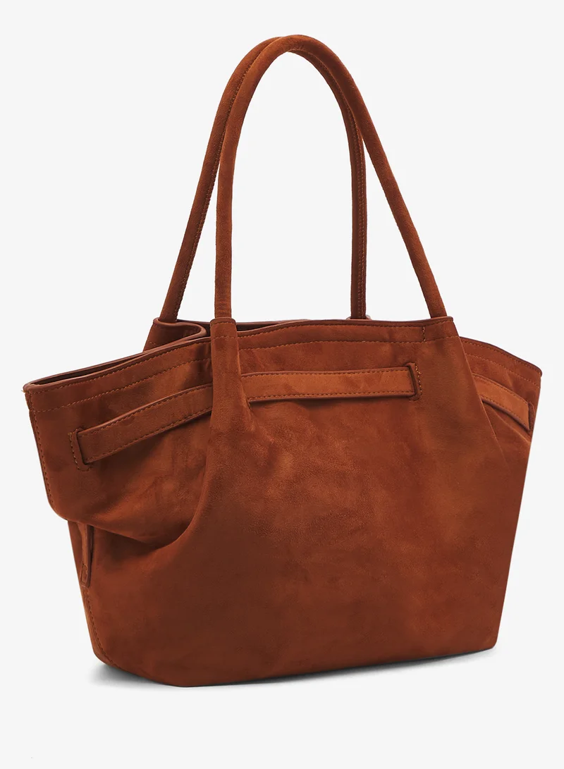 ايلا Structured Suede Tote Bag With Gold Accent
